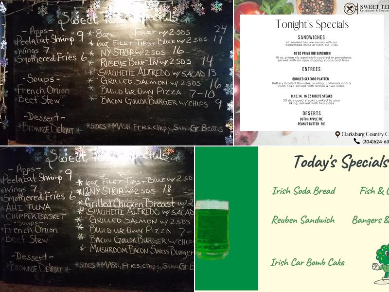 Sweet Tee's at The Club Menu