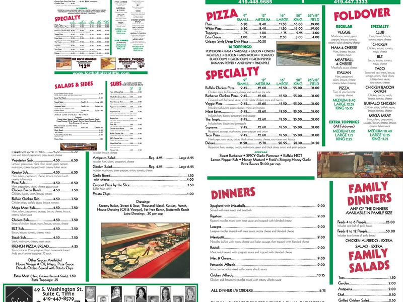 Fort Ball Pizza Palace Menu