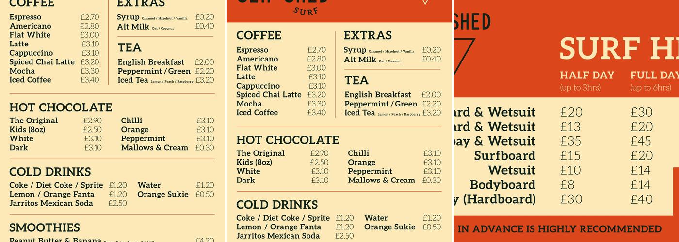 Sea Shed - Coffee & Surf Menu