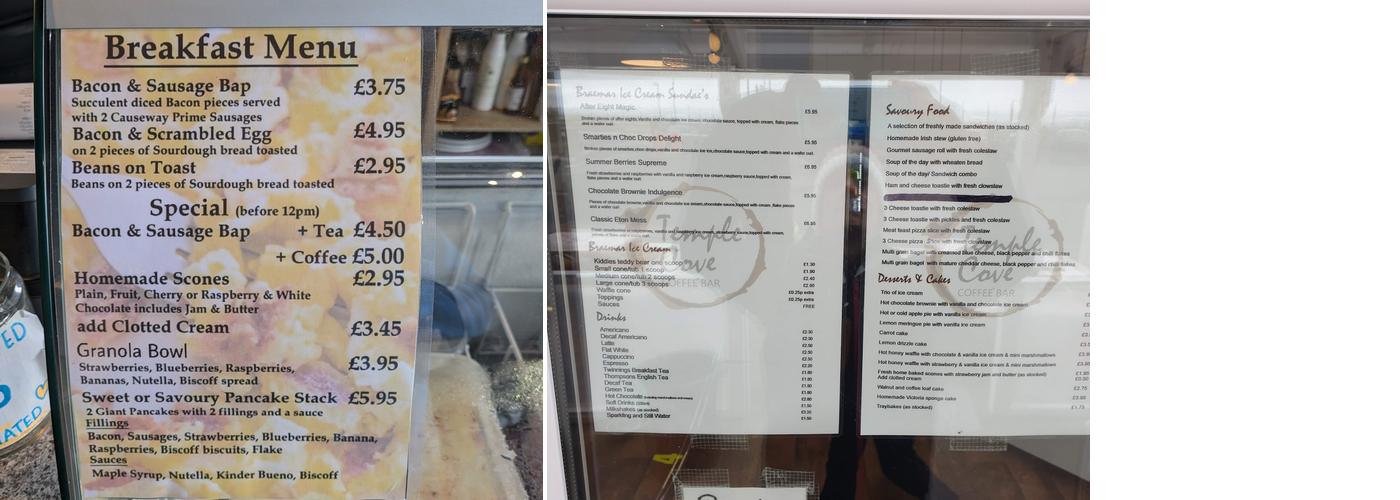 Temple Cove Coffee Bar Menu