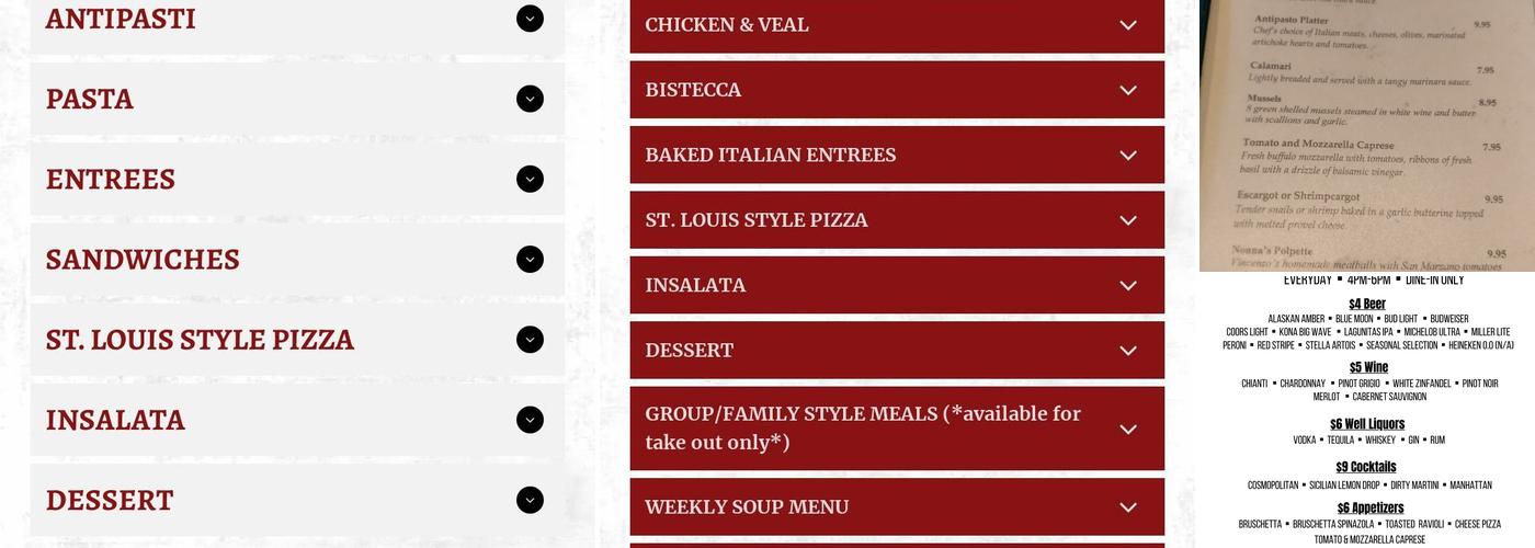 Vincenzo's Ristorante Menu