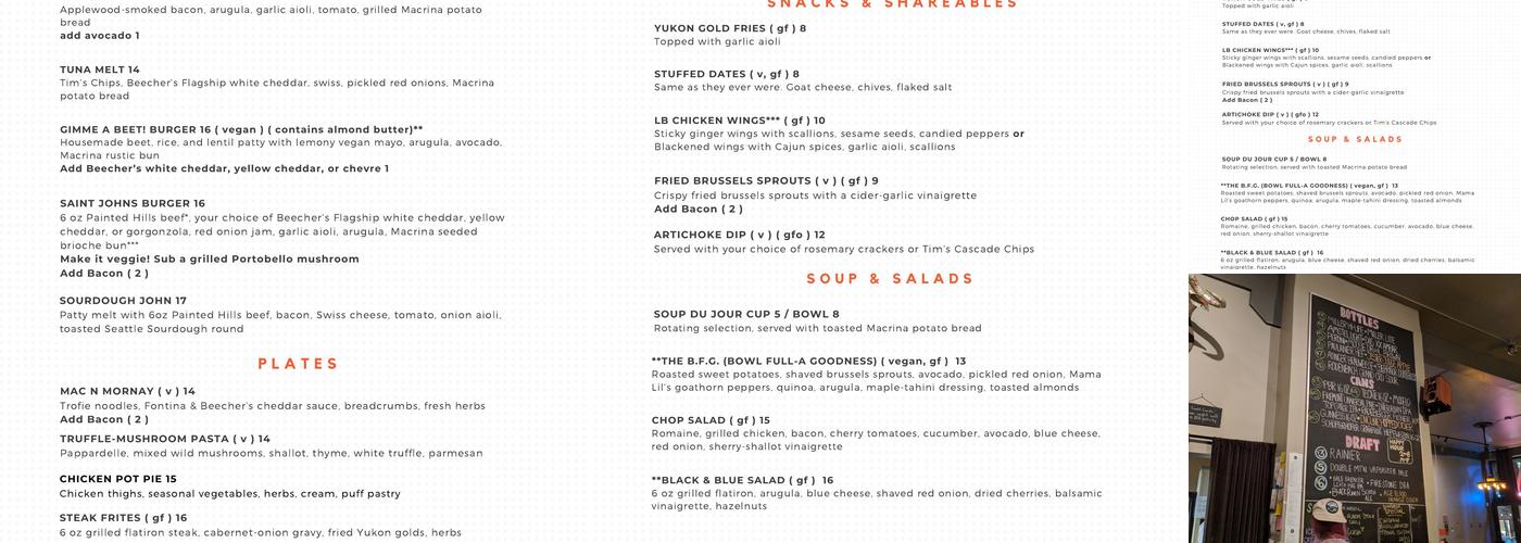 Saint John's Bar and Eatery Menu