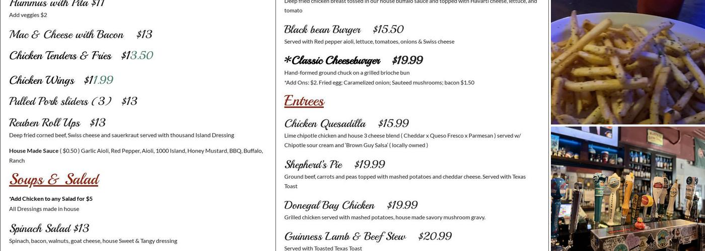 Blarney Stone Pub Menu