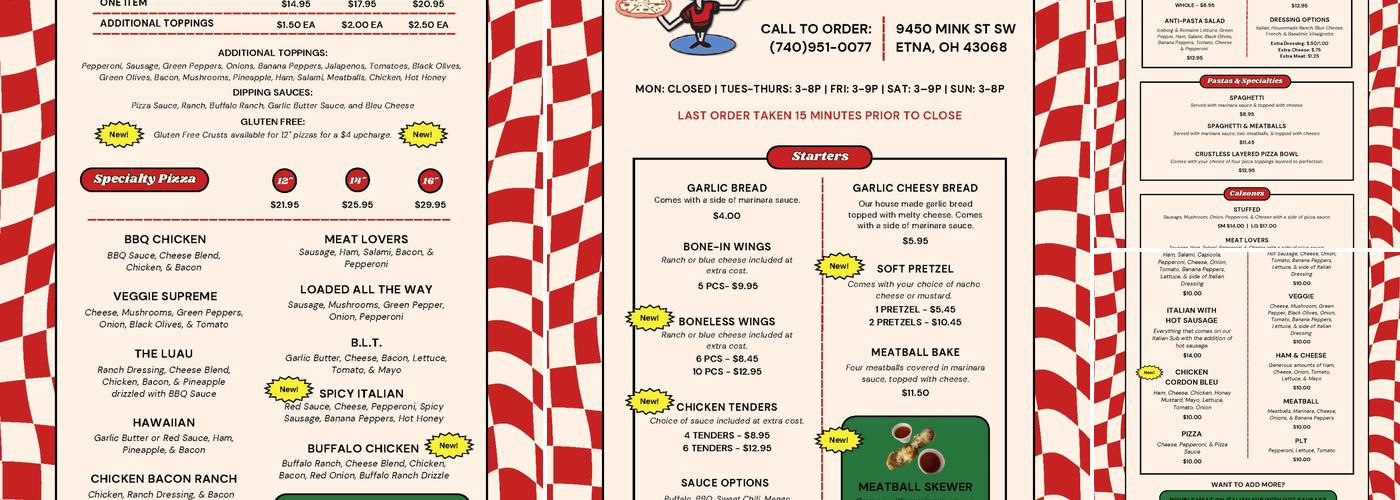Pizzaroni's Pizza Menu