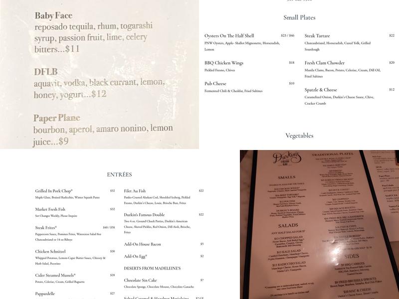 Durkin's Liquor Bar Menu