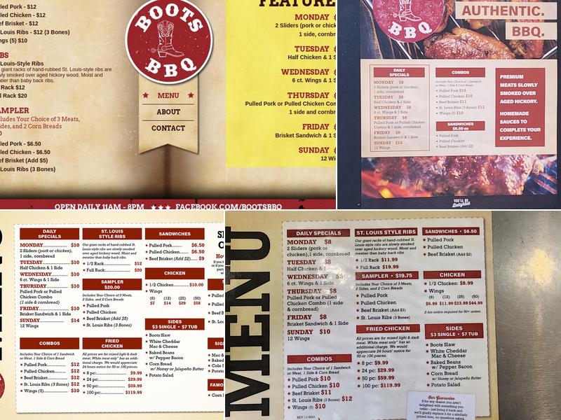 Boots BBQ Menu