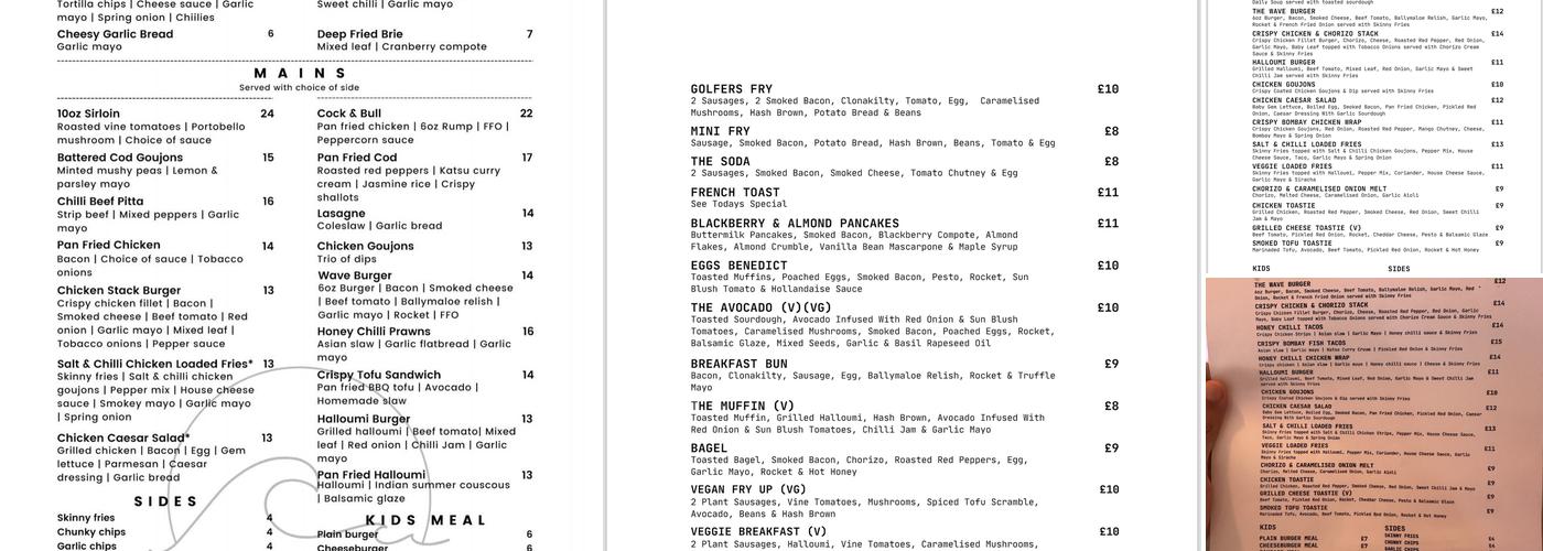 Waves Coffee Shop & Bistro Menu