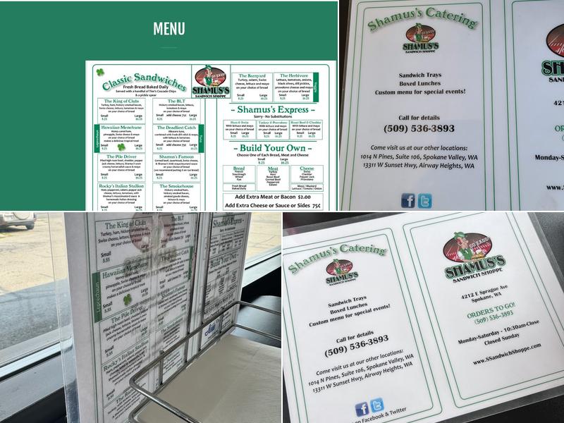 Shamus's Sandwich Shoppe Menu