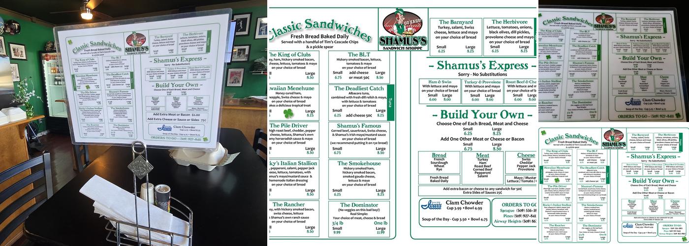 Shamus's Sandwich Shoppe Menu