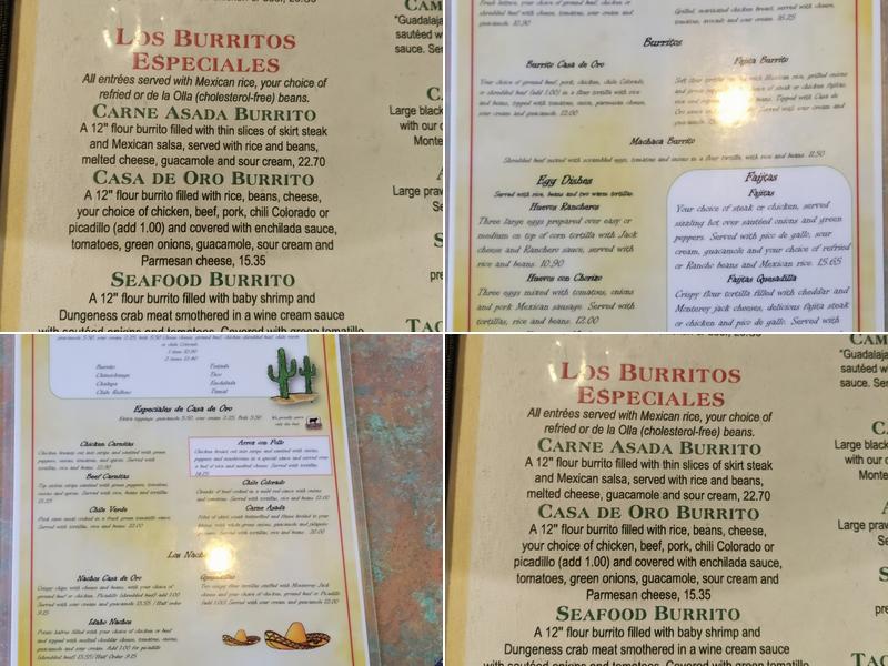 Casa de Oro Menu