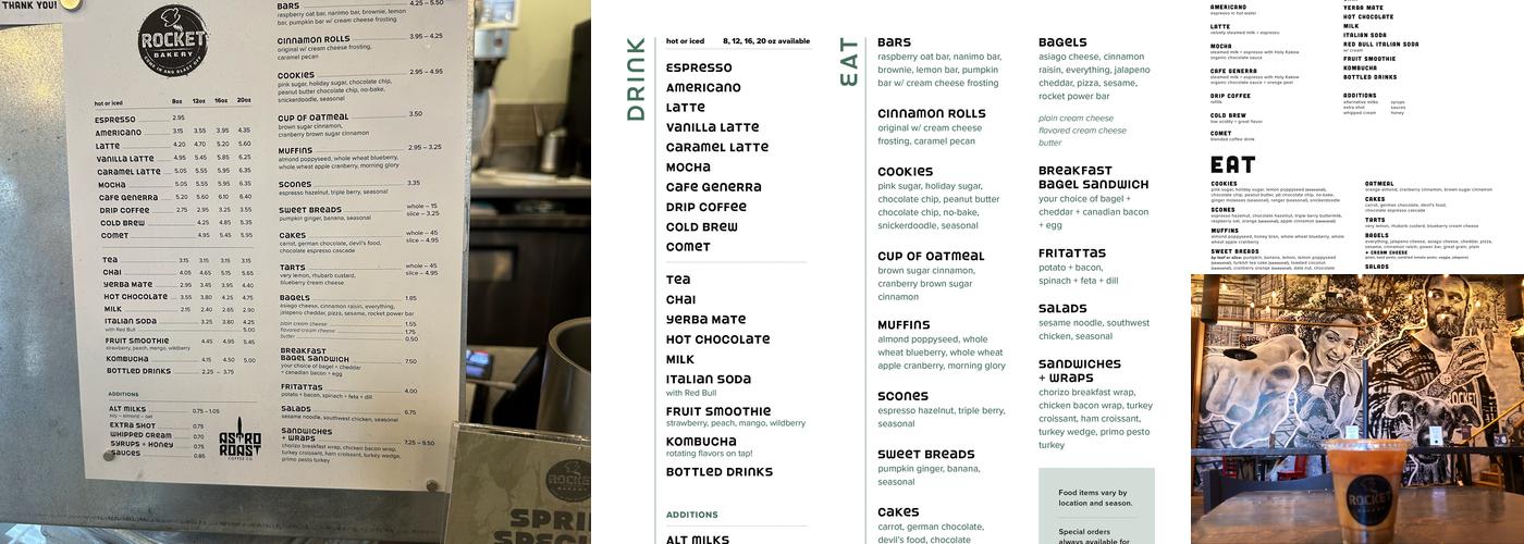 Rocket Bakery Menu