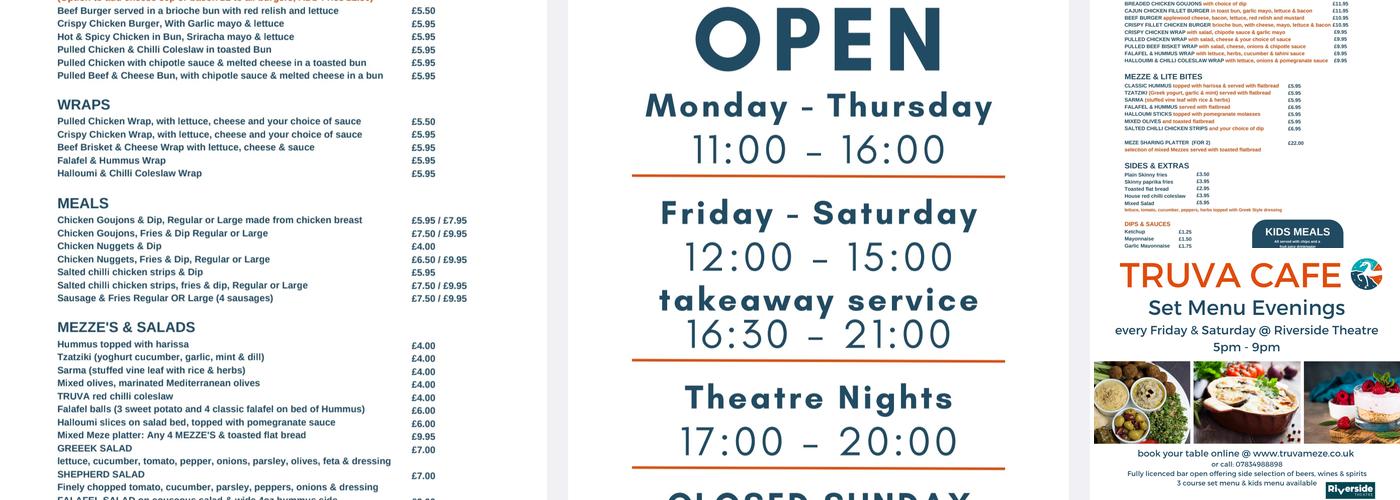 Truva Riverside Cafe @Riverside Theatre Menu