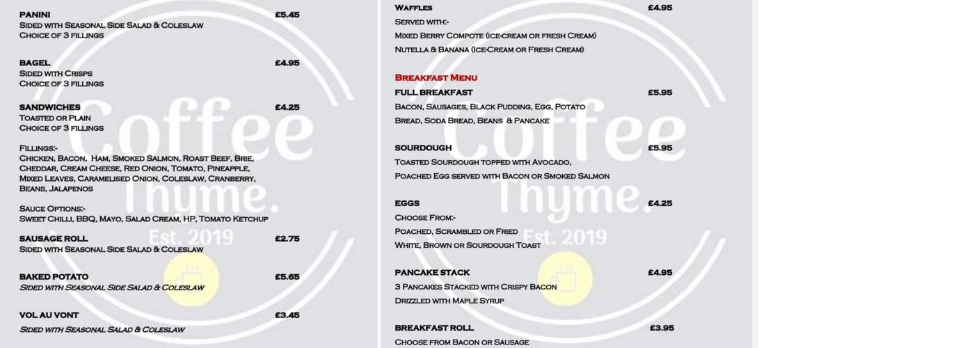 Coffee thyme Menu