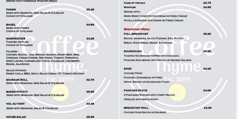 Coffee thyme Menu