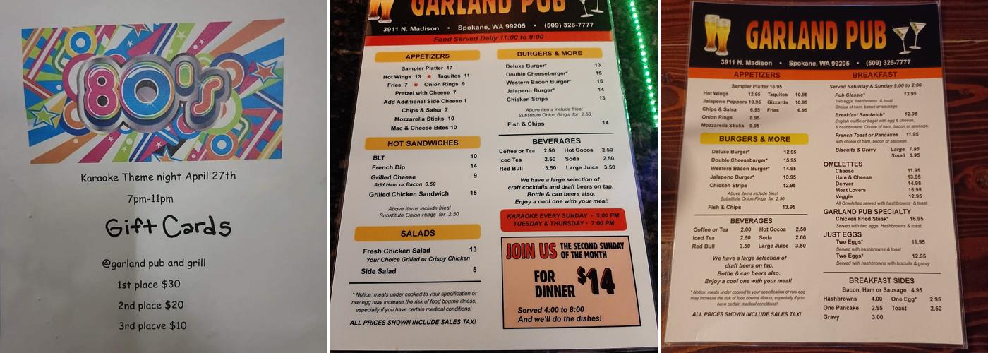 Garland Pub & Grill Menu