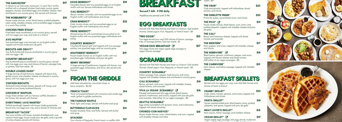 Hob Nob Restaurant Menu