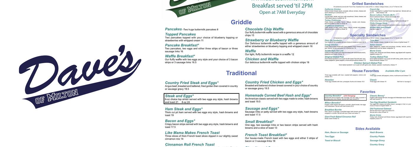 Dave's Of Milton Menu