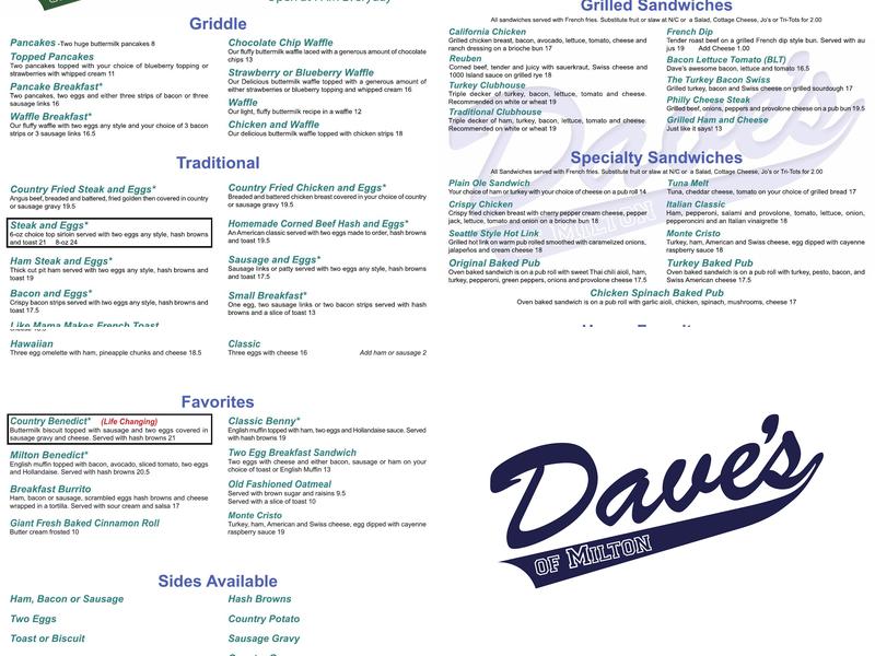 Dave's Of Milton Menu