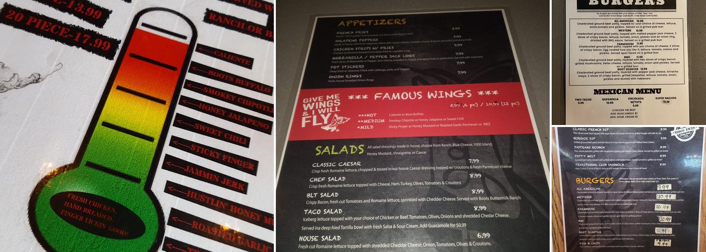 Flying Boots & Wings Menu