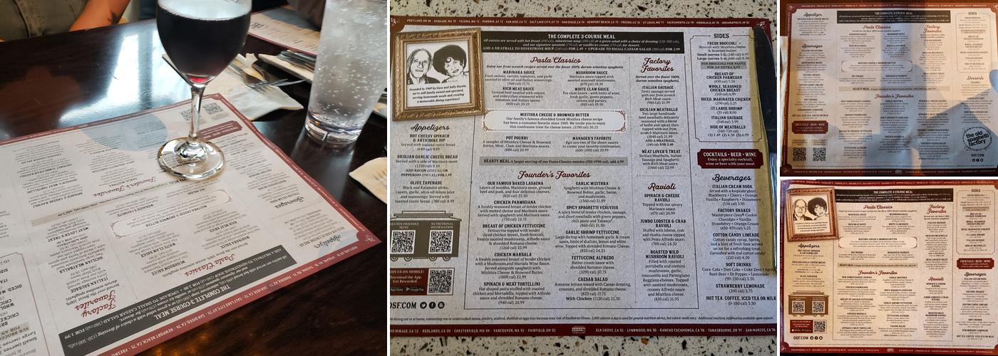 The Old Spaghetti Factory Menu