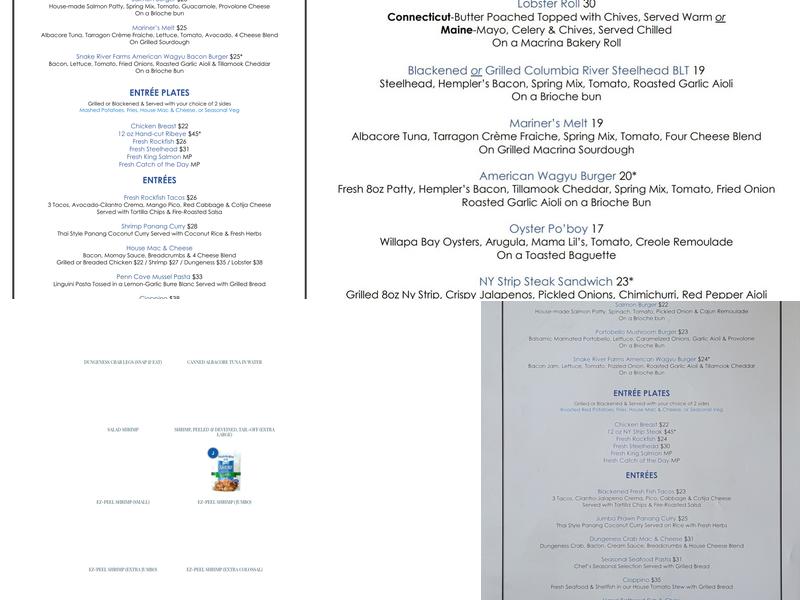 The Fish Peddler Restaurant on Foss Waterway Menu