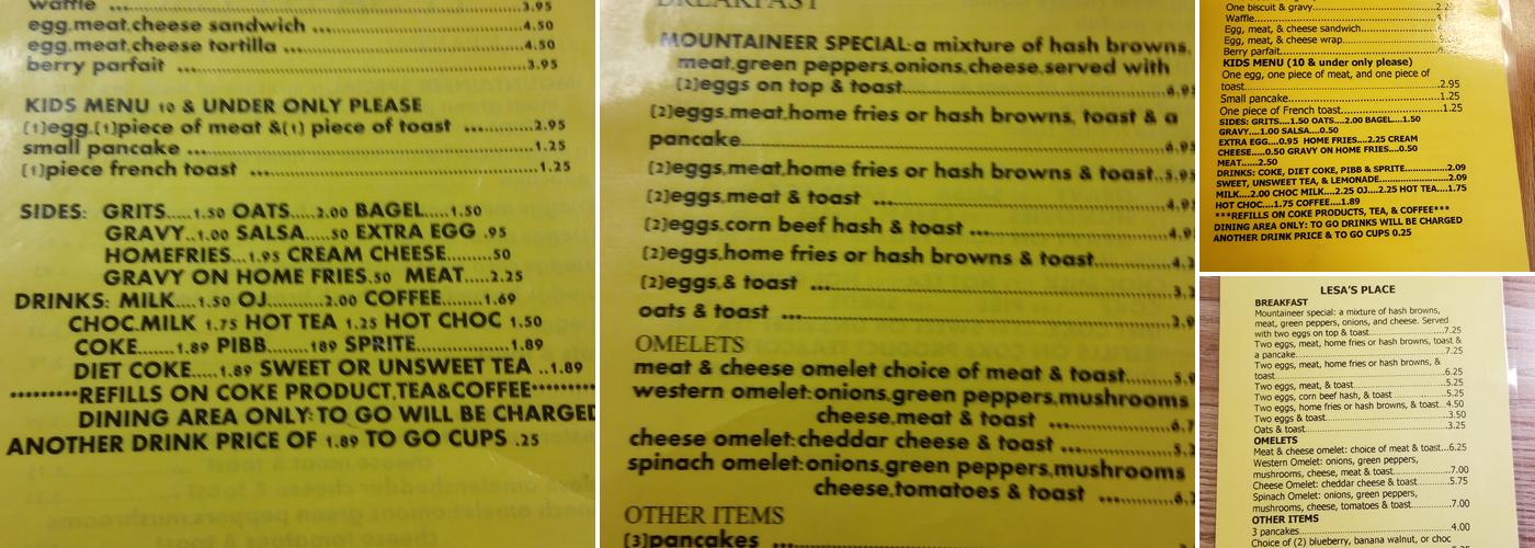 Lesa's Place Menu