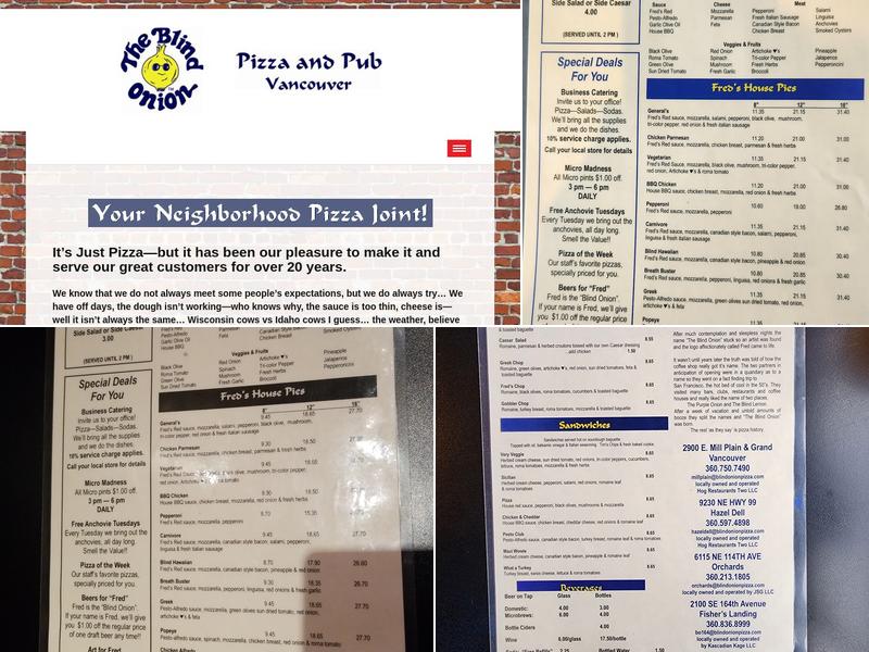 Blind Onion Pizza & Pub Menu