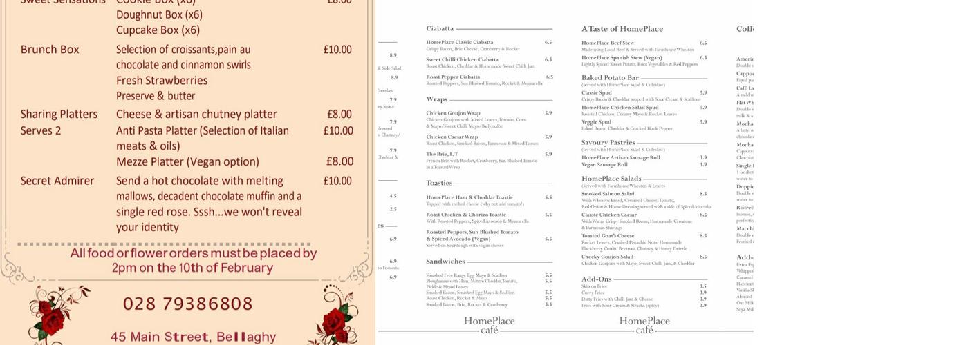 Homeplace Cafe Menu