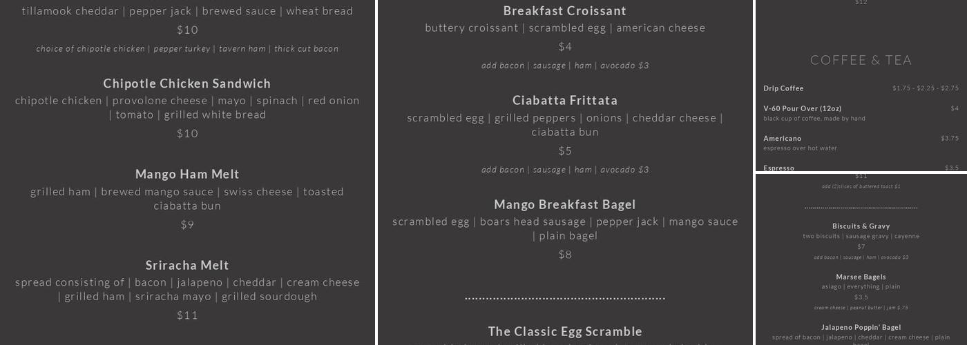Brewed Cafe & Pub Menu