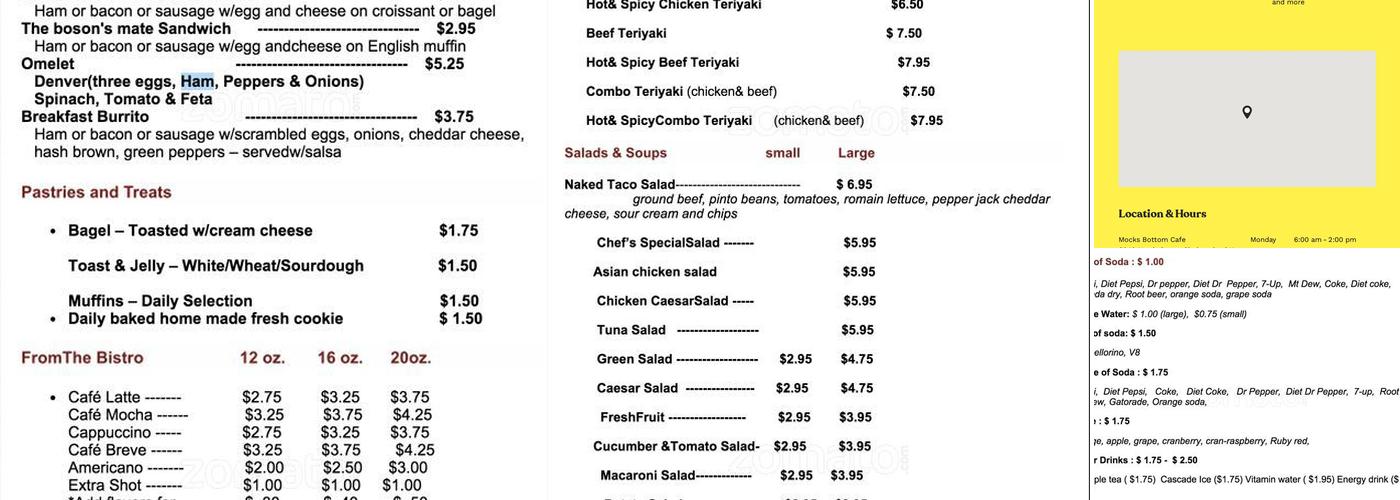 Mocks Bottom Cafe Menu