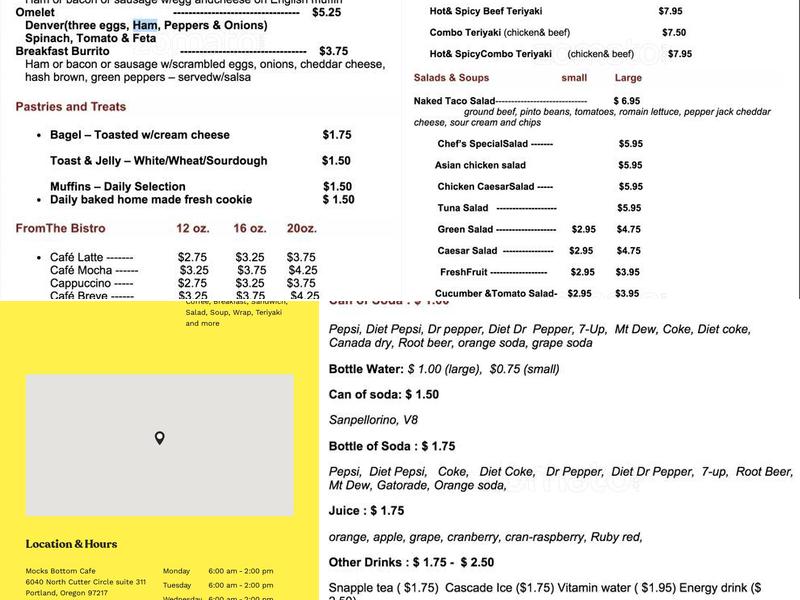 Mocks Bottom Cafe Menu
