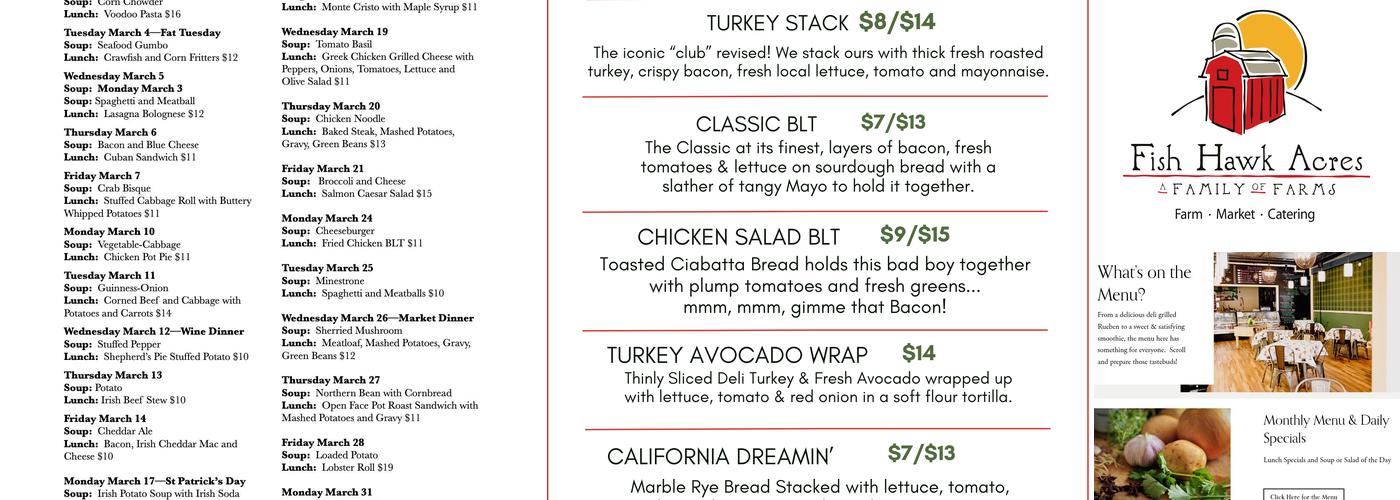 Fish Hawk Acres Menu
