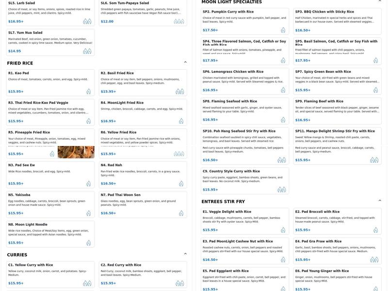 Moonlight Thai Menu