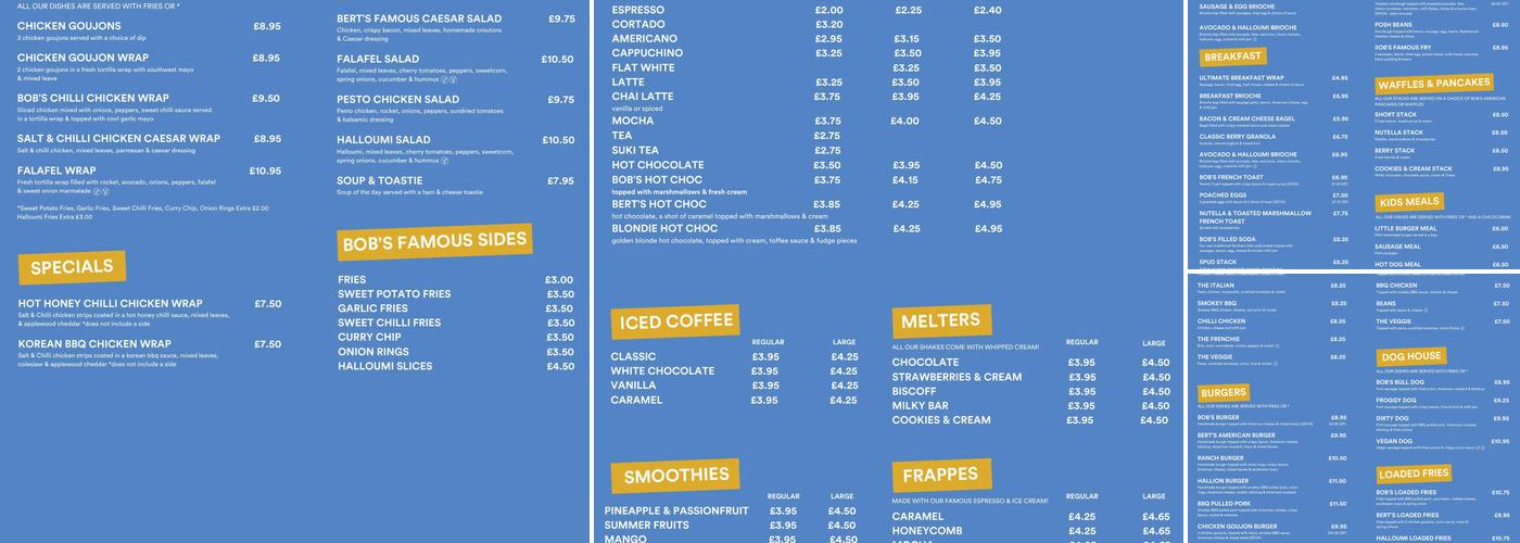 Bob & Berts Ballymoney Menu