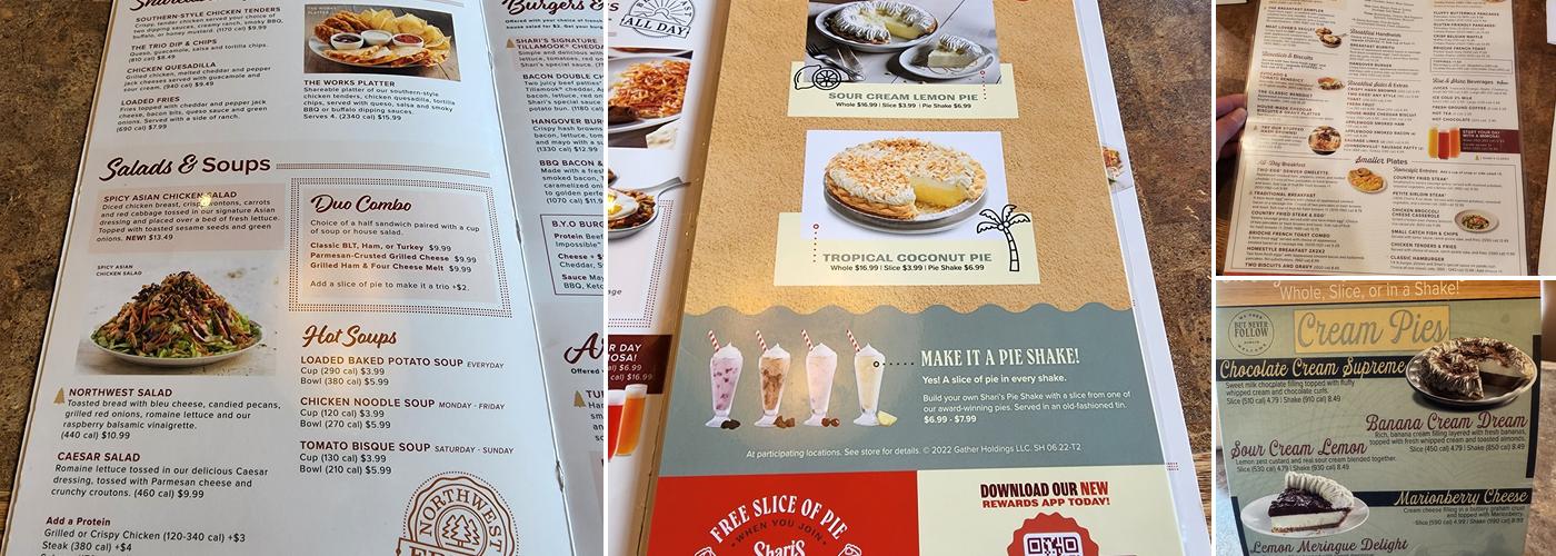 Shari's Cafe and Pies Menu