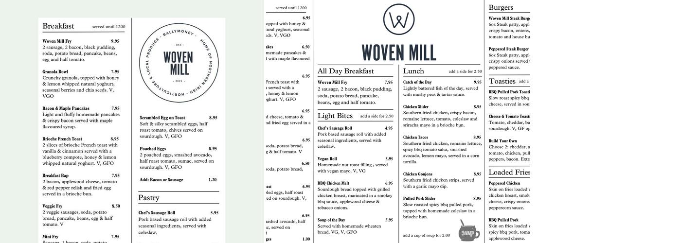 Woven Mill Cafe Menu