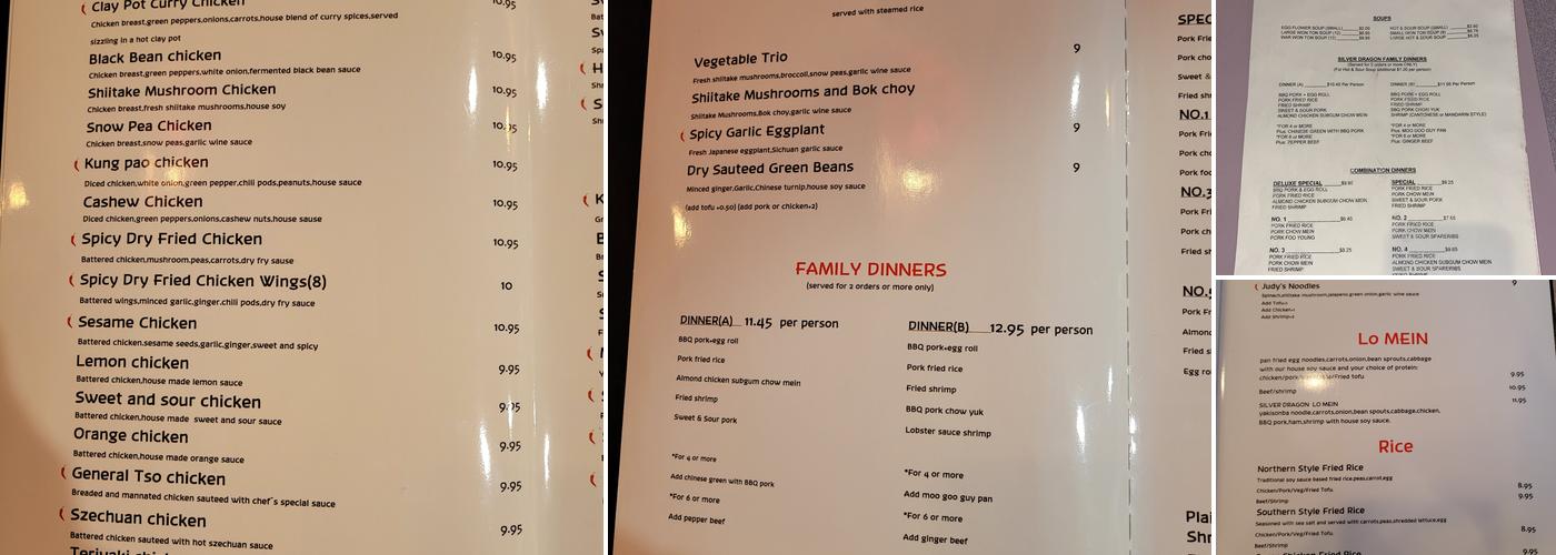 Silver Dragon Menu