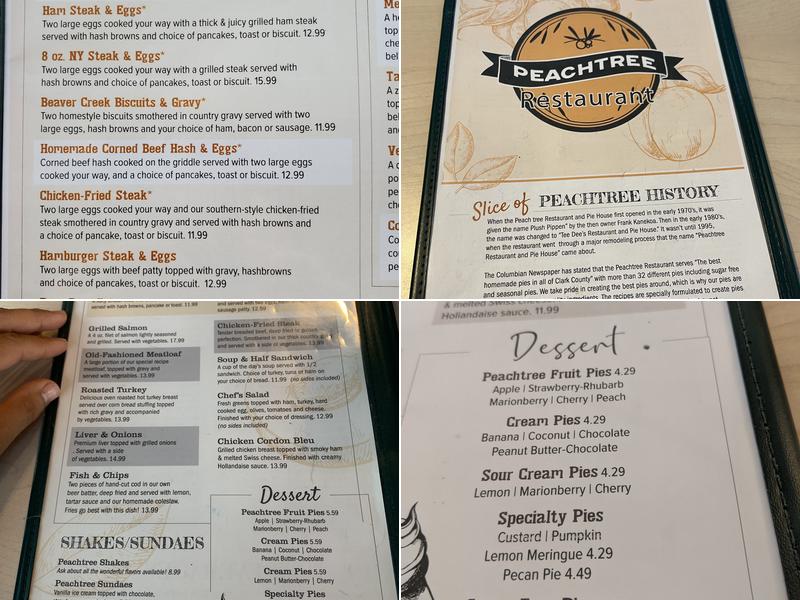 Peachtree Restaurant and pie house Menu