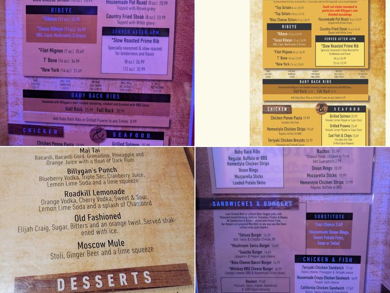 Billygan's Roadhouse Menu