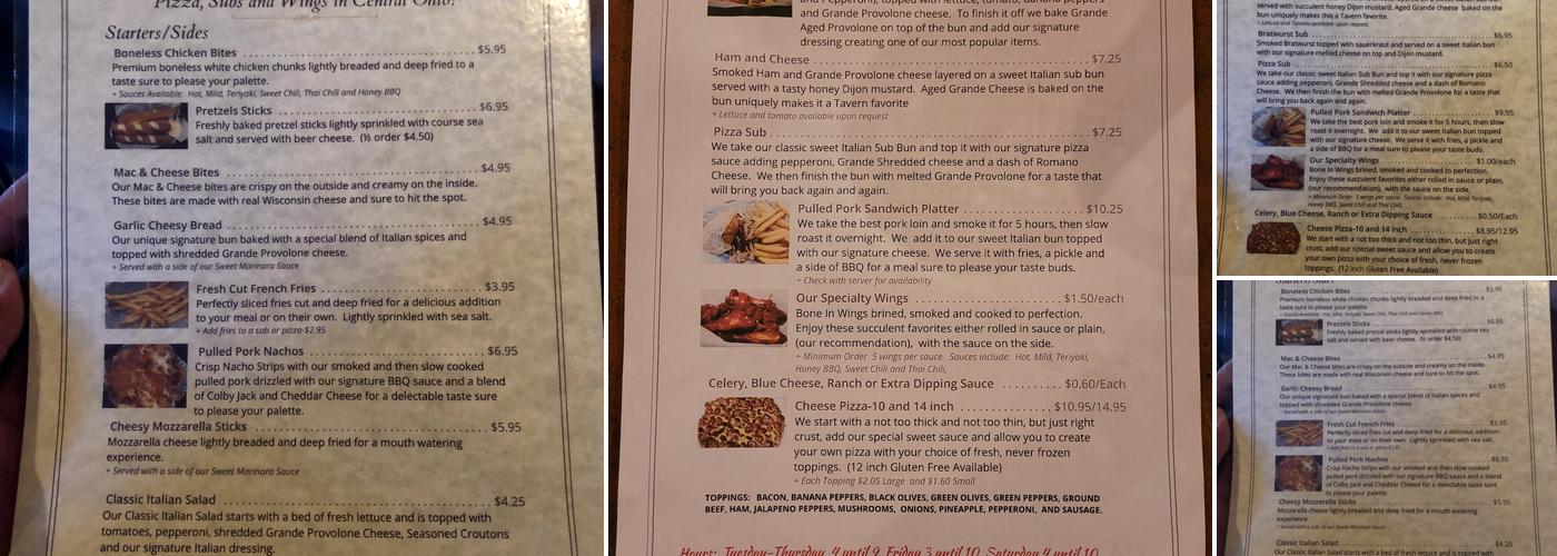 Tavern At The Creek Menu