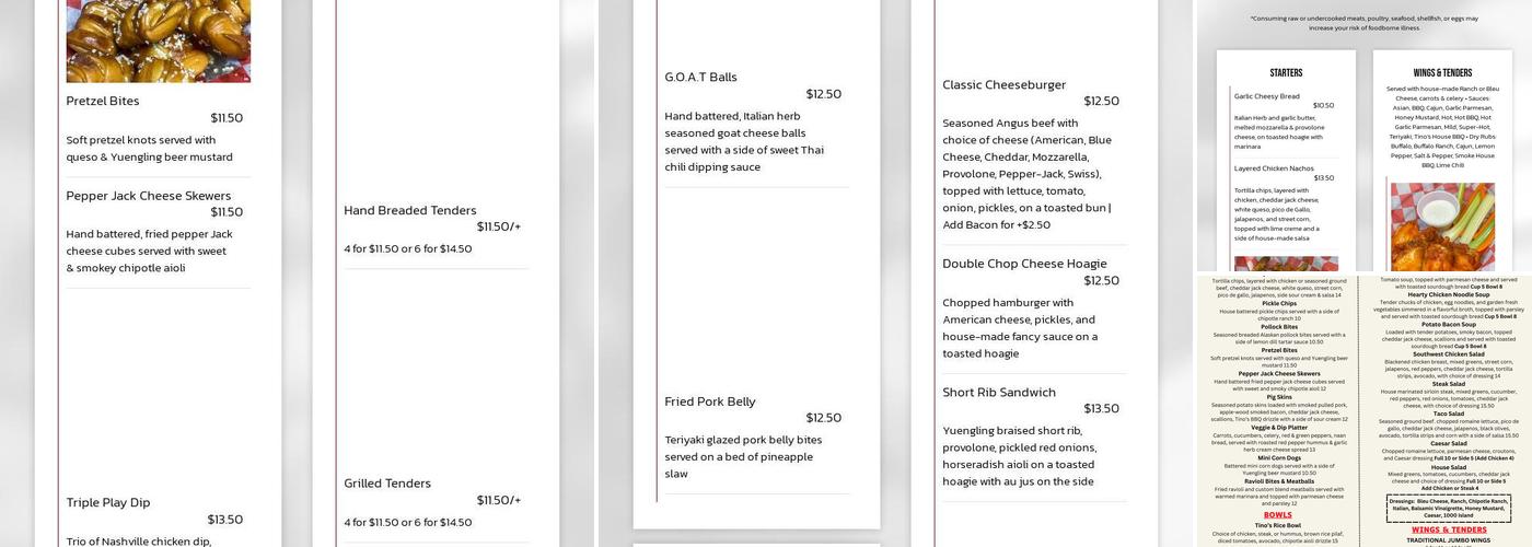 Tino's Bar & Grille Menu