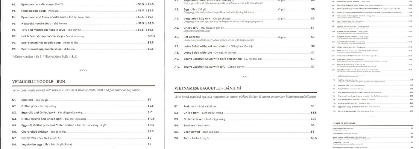 Phở Haven Menu