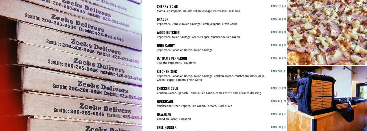 Zeeks Pizza Menu