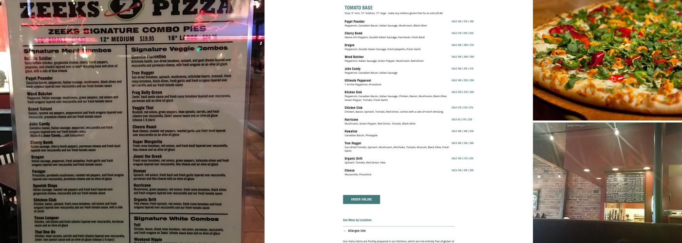 Zeeks Pizza Menu