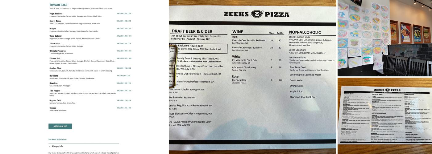 Zeeks Pizza Menu