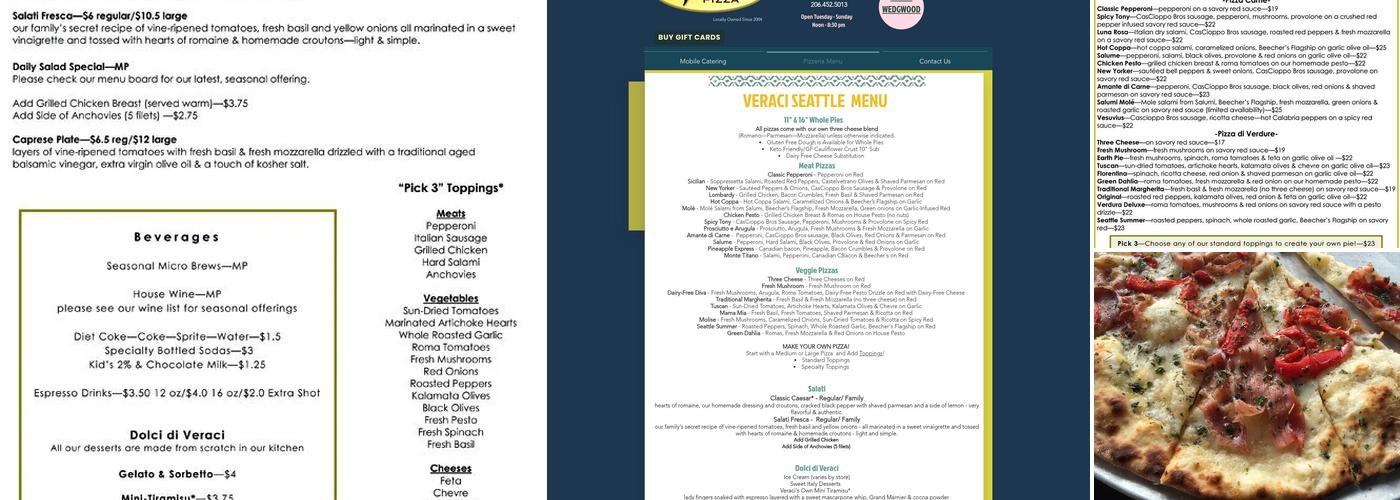 Veraci Pizza Wedgwood Menu