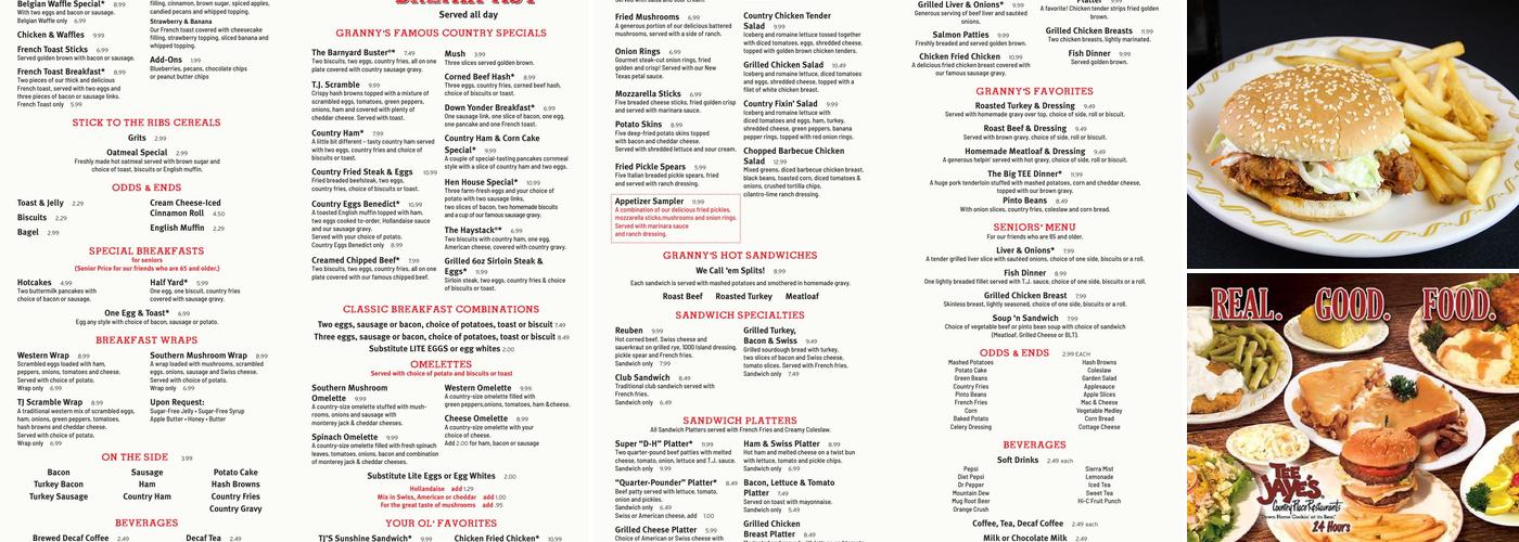 Tee Jaye's Country Place Menu