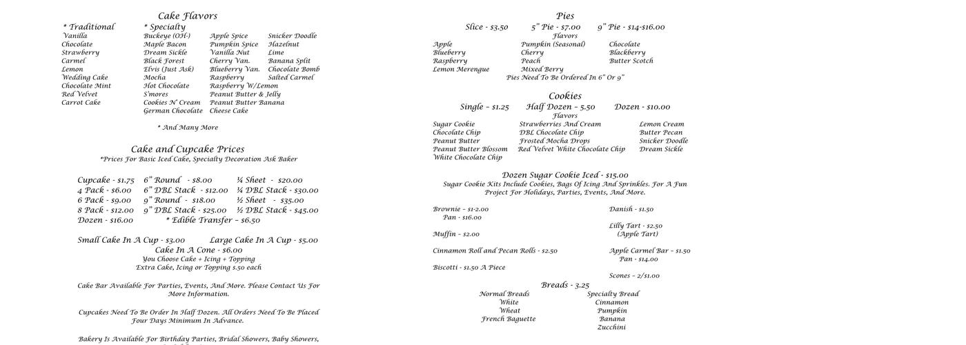 The Mad Batter (Formerly Cake & Icing) Menu