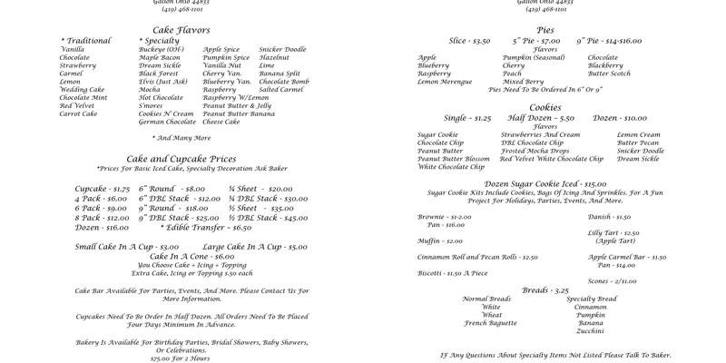 The Mad Batter (Formerly Cake & Icing) Menu