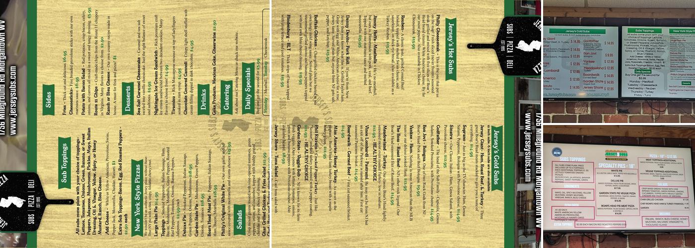 Jersey's Subs and Pizza Menu